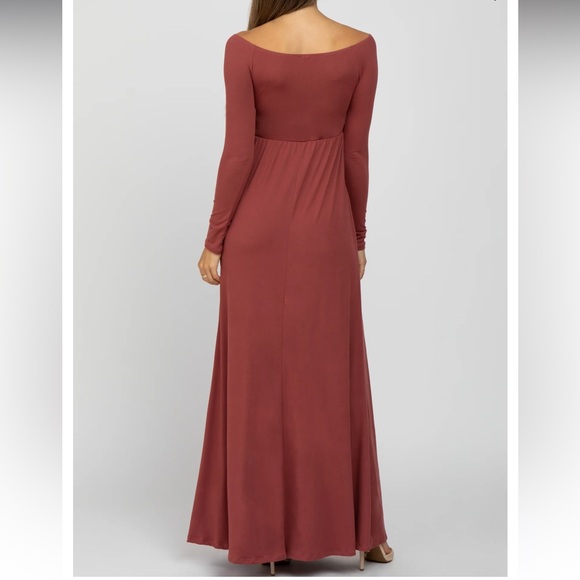 Pinkblush Rust Wrap Front Empire Waist Knit Maternity Maxi Dress Long Sleeve - Picture 3 of 8